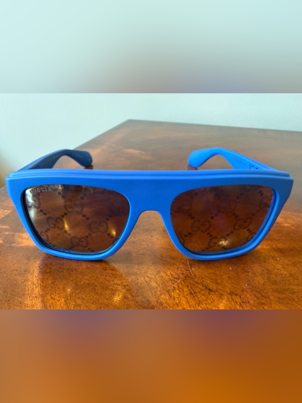 New Unisex GUCCI GG1570S FLAT TOP SUNGLASSES IN BLUE LOGO MIRROR